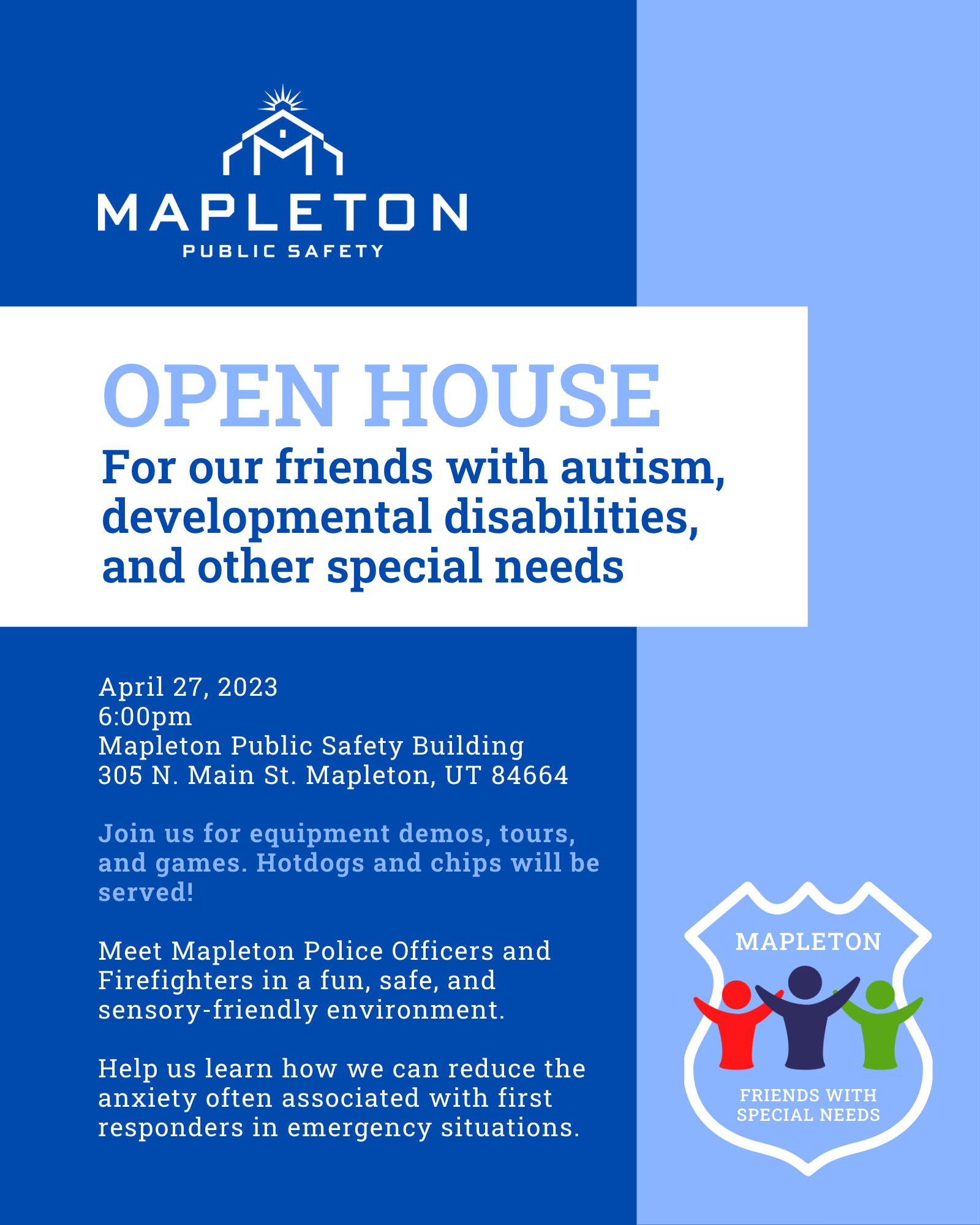 Mapleton Public Safety Special Needs Open House Flier 